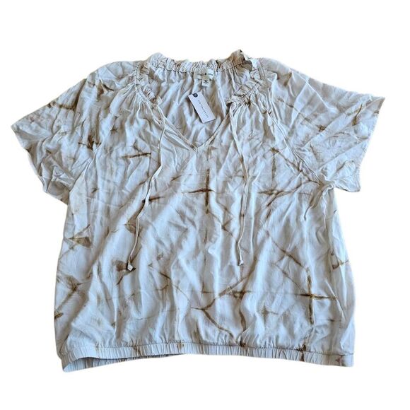 Anthropologie Cloth & Stone womens Sz L cream brown woven top - Picture 5 of 8